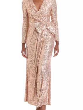Gold Sequin Wrap Gown with Gold Clutch